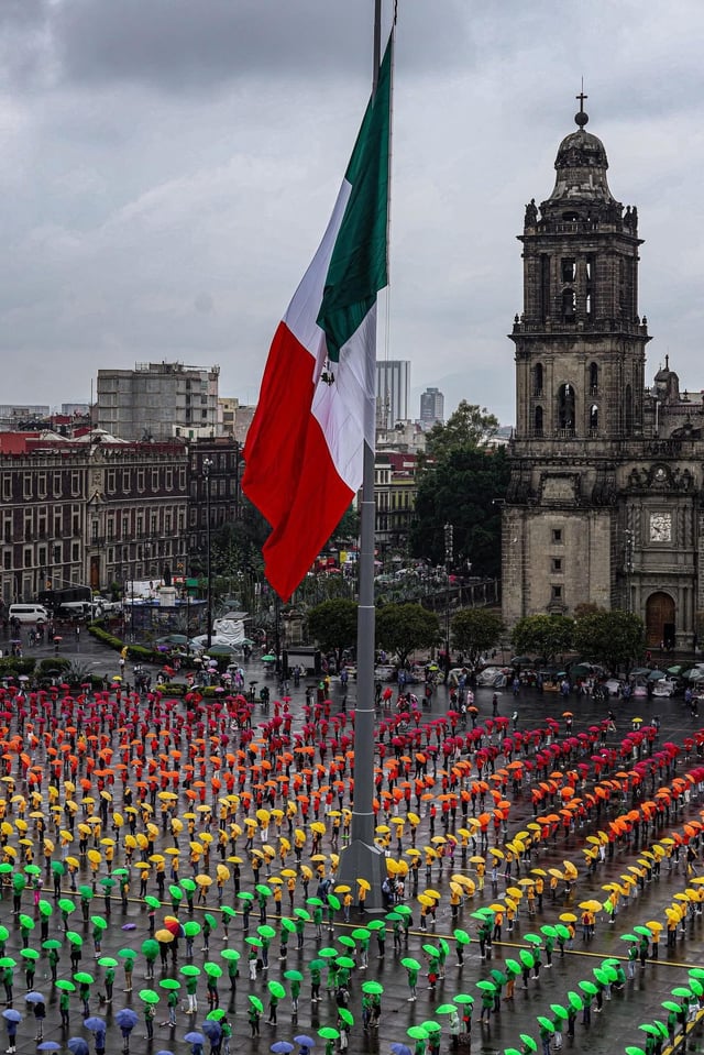 Aerial view of largest human Pride flag in Mexico City for Pride 2025.