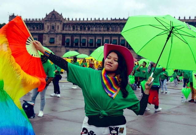 Activists form largest human Pride flag in Mexico for Pride 2025.