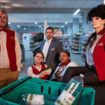 Cast ensemble of Transaction TV show including Jordan Gray and Nick Frost