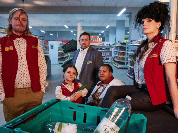 Cast ensemble of Transaction TV show including Jordan Gray and Nick Frost